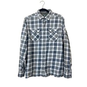 Kuhl Plaid Button-Up Shirt Gray/White Mens Long Sleeve Outdoors Cotton Tencel